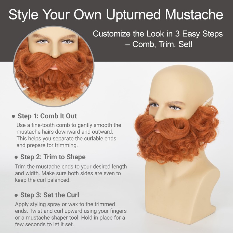 Yan Dream Men Short Auburn Curly Fake Beard Classic Full