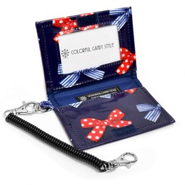 N5908300 Girls Kids Passcase Train Bifold with Coil Chain Hook Polka Dot Striped French Ribbon (Navy) Colorful Candy Style