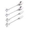 Turbokey Coffee Spoon Fork 4 Pack(2 Spoons 2 Forks),Silver Leaf