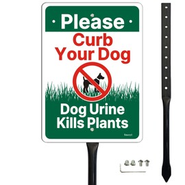 Smeryl Dog Urine Kills Plants, Please Curb Your Dog Sign with 17.7” Stake for Yard, 10” x 7” No Peeing Dog Sign for Lawn, Rust-Free Aluminum, Weatherproof, Easy to Install, 1 Pack