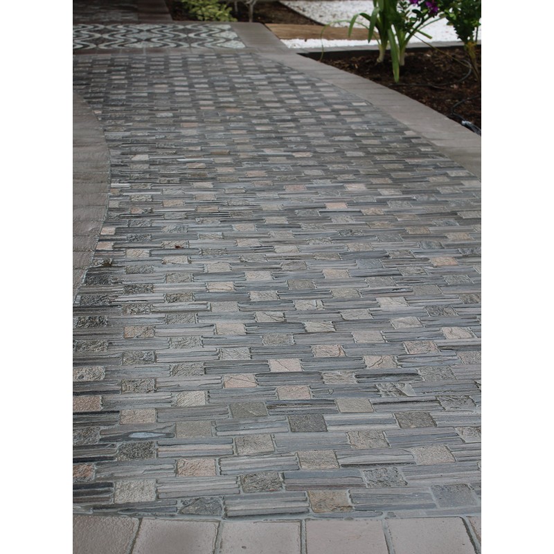 Intrend Tile LS019-G-sample Landscape Wonder Green Quartzite Basketweave Interlocked Mosaic