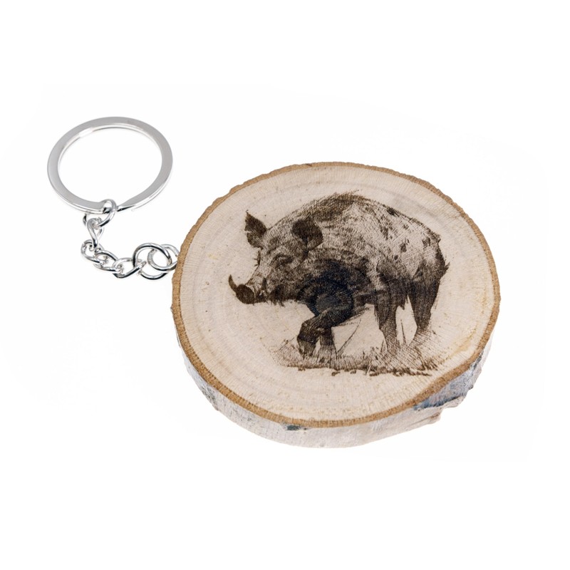 generico Schlüsselanhänger aus Naturholz mit Waldtier, Eu, Wildschwein, braun, One