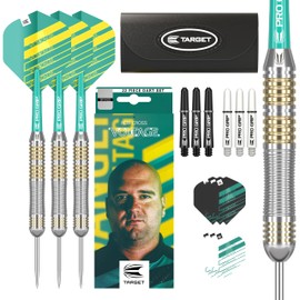 Target Darts Rob Cross 22G Brass Steel Tip Darts Set - Tension Dart Set, Rob Cross Player Edition, Complete Steel Tip Darts Kit, Storage Wallet Included