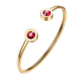 January Birthstone Garnet Cuff Bracelet 18K Gold Plated Stainless Steel Red Crystal Bangle Women Jewelry