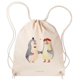 Mr. & Mrs. Panda Penguin Marriage Sports Bag, cream-coloured