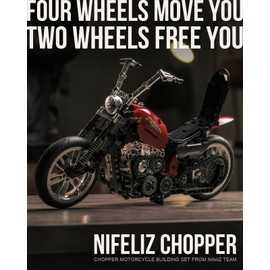 Nifeliz Chopper Motorcycle Model Kit for Adults Men, Clamping Blocks Motorcycle for Building & Displaying, Retro Decoration, Vehicle Model Gifts (NF10308, 572 Pieces)