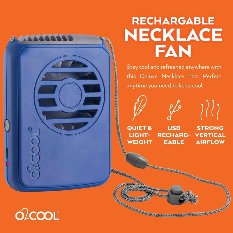 O2COOL Personal Travel Rechargeable Battery Powered Neck Cooling Fan, Single