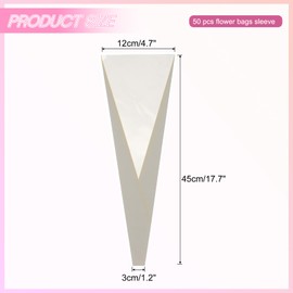 PATIKIL 50 Pack Flower Wrapping Bag, Gray Floral Packing Sleeves with Ribbons Gold Edge for Bouquets Wedding Birthday Graduation Anniversary Arrangement Gift, 17.7"x4.7"x1.2"