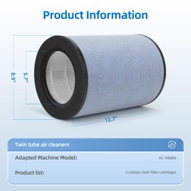 FLT9400 Replacement Filter Compatible with GermGuardian AC9400W AC9600W Air Purifier, K 360° True HEPA H13 Activated Carbon 4-Stage Filtration (2-Pack)