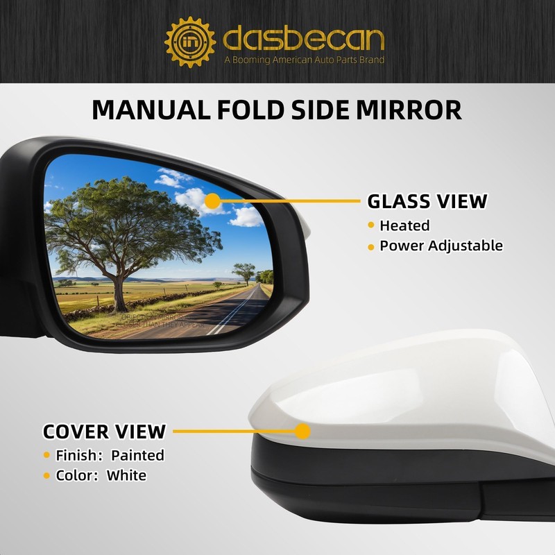 Dasbecan Right Passenger Side Mirror White Compatible with 2014-2022 Toyota