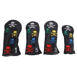4Pcs Skull Golf Club Head Covers Golf Club Headcovers Colorful Skeleton Putter Cover for Woods Irons Black
