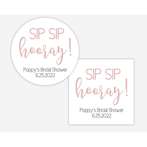 Sip Sip Hooray Bridal Shower Favor Stickers, Wedding Champagne Labels