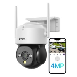 ZOSI 4MP WLAN Outdoor Surveillance Camera, Pan/Tilt WiFi Dome Camera with Plug-in Power, 360°/140° Swivel, AI Person/Vehicle Detection, C290