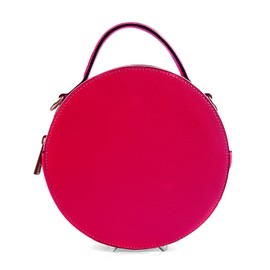 Woodland Leathers Italian Designer Handbags For Women, Vera Pelle Genuine Leather Round Cross Body Bag And Top Handle Bag For Ladies With Fashion Shoulder Bag Strap (Fuchsia)