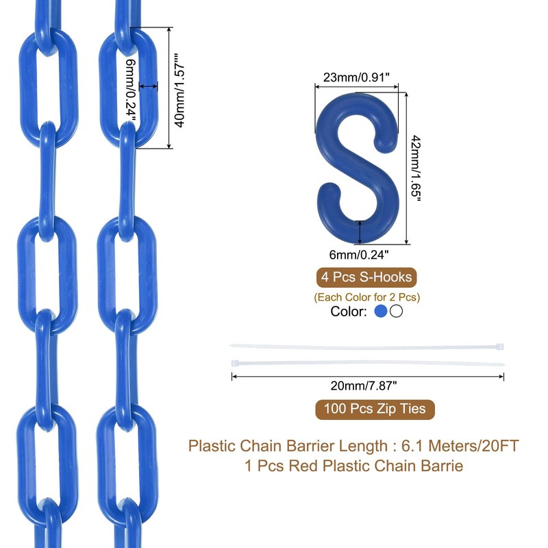 sourcing map Plastic Chain 20 FT/6.1 M, Safety Chain Blue