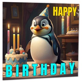 Pinguin-Geburtstagskarte – niedliche Happy Birthday Pinguin-Karte, 145 x 145 mm