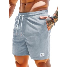 Decorie Men's Summer Shorts Cotton Corduroy Cargo Shorts Stretch Elastic Waistband with Pockets, lightgrey
