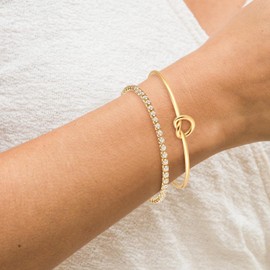 YOEE Gold Bracelet for Women-Gold Cuff Bracelet Gold Bangle Gold Tennis Bracelets for Women Set Gold Jewellery Set, 2pcs Gold Bracelet for Her Birthday Christmas Anniversary