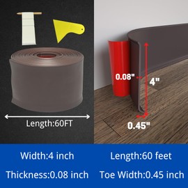 COUKIU Flexible Baseboard Molding Trim, 4 Inch x 60 Feet Self-Adhesive Vinyl Wall Base Cove Base, Peel and Stick Rubber Wall Base Moulding Trim(S100, Brown)