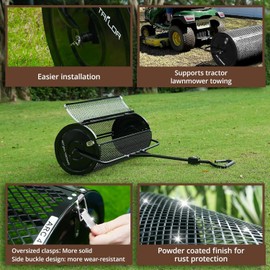 Compost Spreader 44 Inch Towable Peat Moss Spreader with Installation Accessories, Metal Mesh Roller Lawn Spreader for Top Soil, Manure, Mulch, Top Dressing - Garden spreaders for lawns