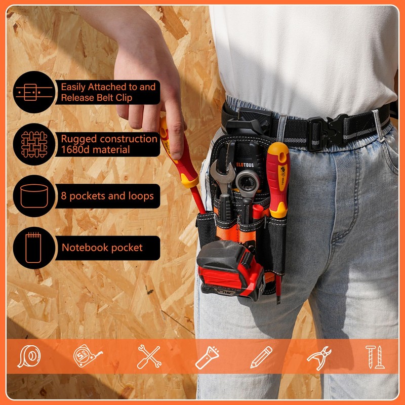MELOTOUGH 7-Pocket Technician Pouch-Small Pocket Tool Belt Pouch with Belt