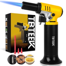 TBTeek Butane Torch with Fuel Gauge T907, One-hand Operation Kitchen Torch Lighter with Adjustable Flame for BBQ, Baking, Brulee Creme, Crafts and Soldering(Butane Gas Not Included)