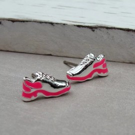 Unbranded Neon Pink Running Shoe Earrings - Silver Running Shoe Studs - Runner Earrings