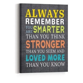 Always Remember Canvas for Kids,Always Remember You are Smarter Inspirational Wall Art Canvas,Positive Motivational Canvas Framed Wall Art Ready to Hang for Kids Teens Bedroom Nursery Classroom