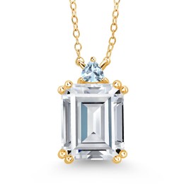 Gem Stone King 18K Yellow Gold Plated Silver Sky Blue Aquamarine Necklace Set with Moissanite (7.55 Cttw)