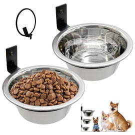 Hamiledyi Wall Mounted Dog Bowl 2 Pack Elevated Dog Bowls Raised Dog Food and Water Bowls Adjustable Heights Hanging Stainless Steel Pet Bowls with Collapsible Stand Holder for Medium Large Dogs Cats