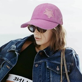 Initlove Ponytail Baseball Cap for Women Star High Messy Bun Caps Washed Cotton Distressed Hats Pink