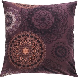 Erwin Müller Mandala Flannel Pillowcase, Cosy and Warm, Temperature-Regulating, with Practical Zip, Aubergine, Size 80 x 80 cm