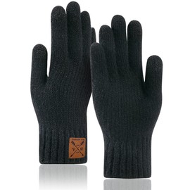 Soft Touch Screen Warm Winter Thermal Gloves Men Women Elastic Cuff Knit Stretchy (Black)