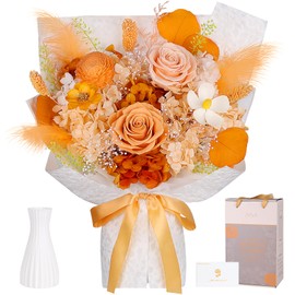 Preserved Flowers Bouquet - Forever Flowers for Delivery, Eternal Roses Bouquet That Last 3 Years, Flower Gifts for Women Mother Mom Girlfriend Wife Anniversary Birthday Present for Her, Light Orange