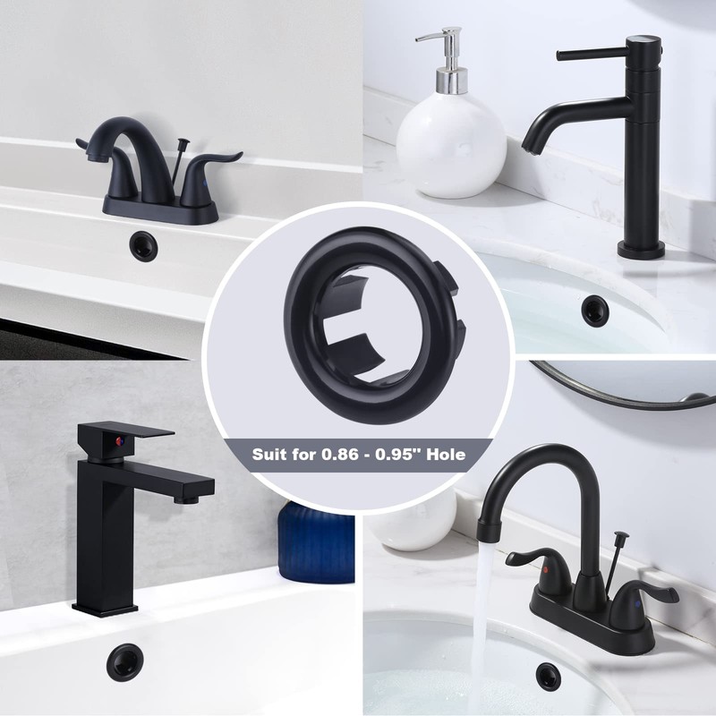 ARCORA 2 Pack Sink Overflow Ring Matte Black Bathroom Kitchen