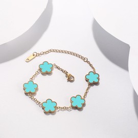 KINFERTE for 18K Gold Plated Clover Bracelet Set for Women Double Sided Leaf Lucky Flower Dupes Trendy Bracelets Jewelry Birthday Gifts for Women Mom Sister Besties Grandmother wife Her (Light Blue)