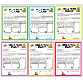 wootile Camp Greeting Cards 12 Sets Adventure Flat Cards for Travel Fill in The Blank Summer Camp Stationary for Letter Writing Boys Girls Campers (color)