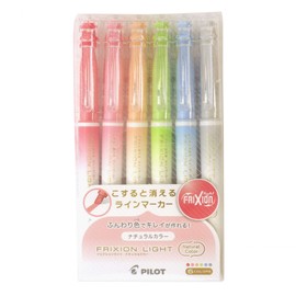 Pilot SFL60SL6CN Erasable Highlighter, Frixion Light, Natural Color, 6 Colors