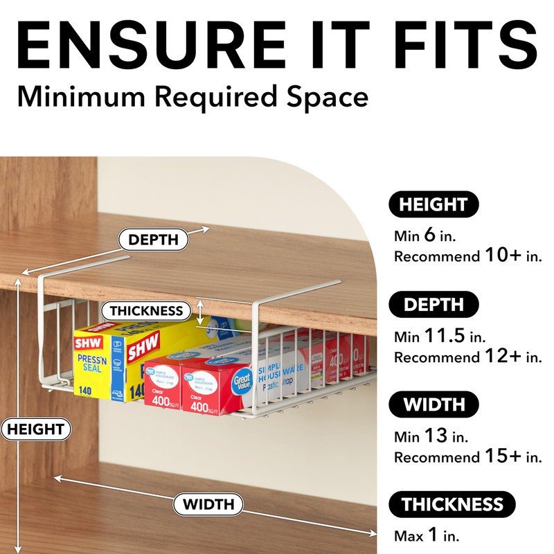 Simple Houseware 2-Pack Under Shelf Wire Metal Basket Shelf, White