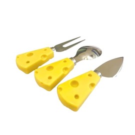 Generic 3 Piece Cheese Knives Set - Small Steel Stainless Knives, Forks & Spoons, for Spreading Charcuterie & Cheese, Perfect for Cheese Slicer & Butter Cutter, Yellow