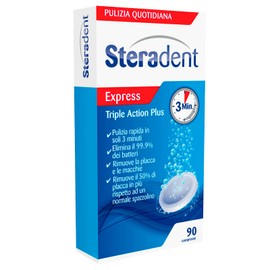 90 Tablets Steradent Express Triple Action Plus for Cleaning Dentures and Fresh Feeling - 1 Pack