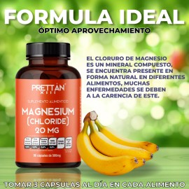 Cloruro De Magnesio 20mg 90 Cápsulas Vitamina 500mg Prettan