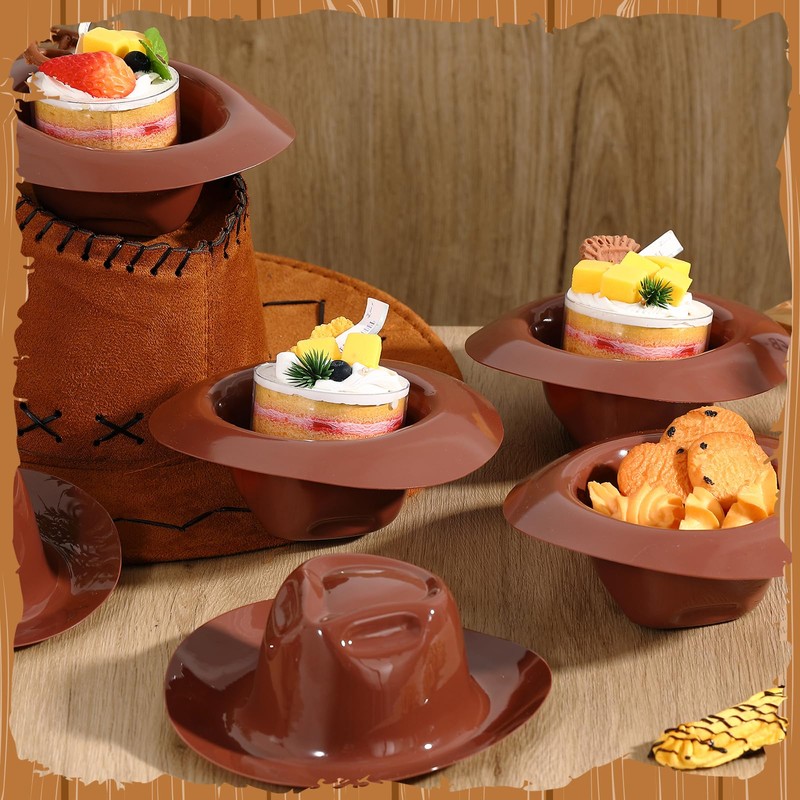 Uiifan 24 Pcs Cowboy Hats Ice Cream Bowls Snacks Yogurt