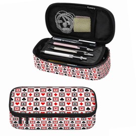 Xuwenz Playing Cards Pencil Holder Bag Bright Red Black White Symmetrical Geometric Pencil Case College Office Organizer for Students Boy Girl Teens Adults
