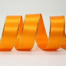Cinta naranja, cinta de satén de doble cara de 1-1/2 x 50 yardas con borde dorado, delicada para manualidades, envoltura de regalos, ramo de flores, boda, lazo para el pelo, bricolaje, día festivo