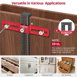 XUNTOP 6.5” Adjustable Cabinet Hardware Doweling Jig with 4mm Alignment Hole Aluminium Alloy Drill Guide Template Tool for Drawer Cabinet Installation Hole Punch Locator Widely Used in Decorators