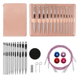 Tunisian Crochet Hooks Set Aluminum Metal Interchangeable Crochet Hook with Cable 3mm-10mm Ergonomic Crochet Hooks for Arthritic Hands 26Pic (Pink)