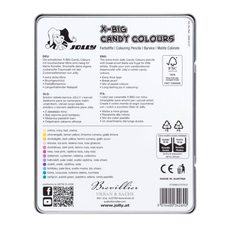 JOLLY X-BIG Candy Colours 12 Colours Extra Thick and Shatterproof
