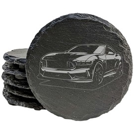 2023 Ford Mustang Dark Horse Design Rustic Gray Slate Coasters Set of 5 - Laser Etched, Natural Chipped Edge, Rubber Feet - Perfect for Holidays, Birthdays, Housewarming Gifts - Made in Oregon USA