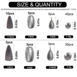106pcs Fishing Sinker Weight Kit Assorted Bass Casting Split Sinkers Freshwater Saltwater Accessories with Tackle Box